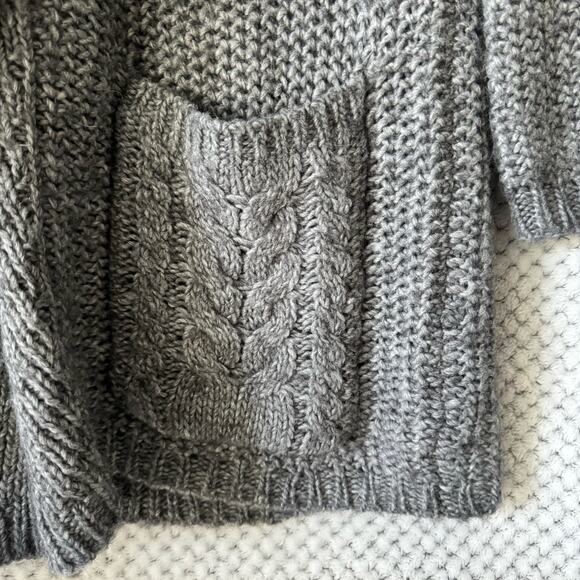 Guess Sweater Women M Gray Chunky Knit Wool Open Front Cardigan Side Pocket - Picture 8 of 11